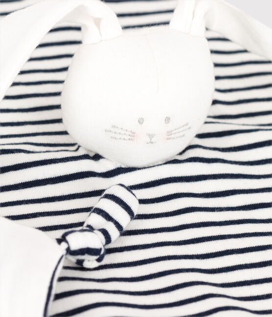 Doudou lapin marinière bébé en coton biologique blanc MARSHMALLOW/bleu SMOKING