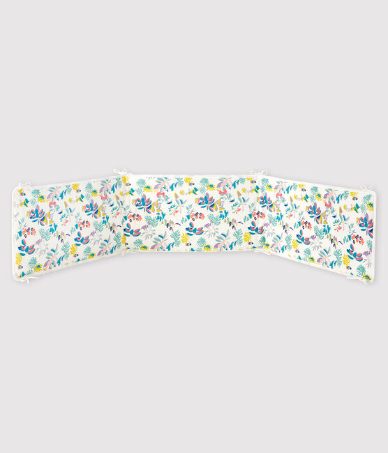 Geribde stootrand bed met jungle print voor baby meisje wit MARSHMALLOW/wit MULTICO