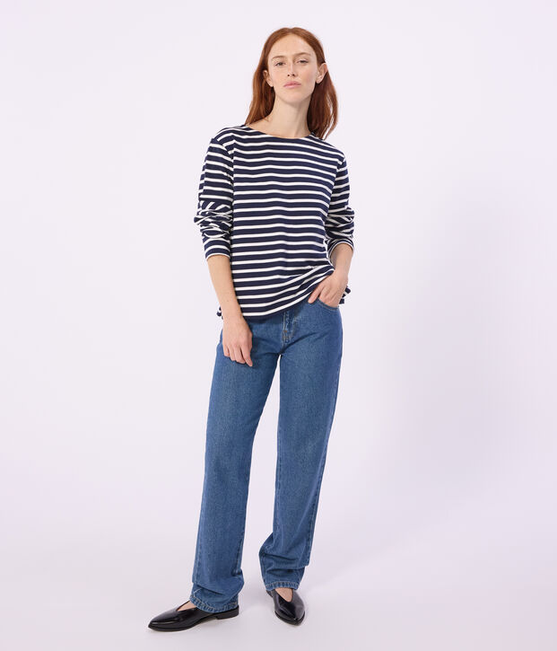 Marini&egrave;re femme en coton &agrave; rayures bleu/blanc
