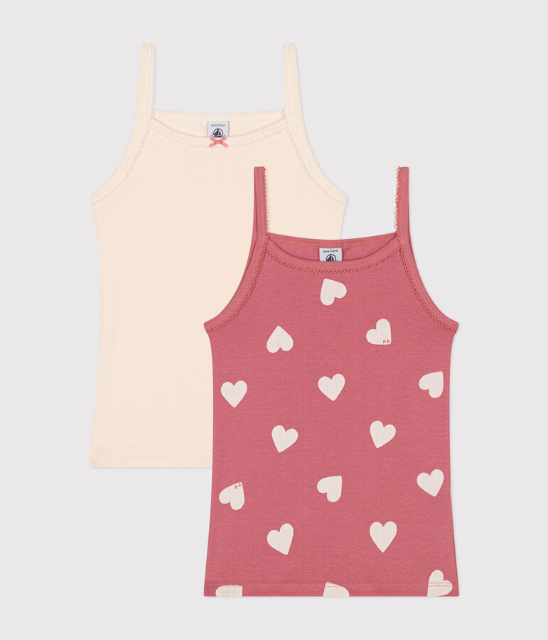 Lot de 2 d&eacute;bardeurs fines bretelles c&oelig;ur en coton enfant multicouleur