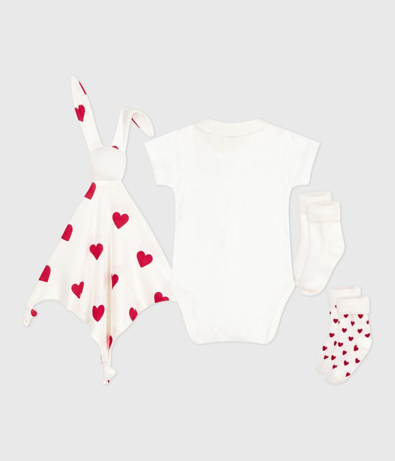 Ensemble cadeau naissance body, doudou et chaussettes en coton multicouleur