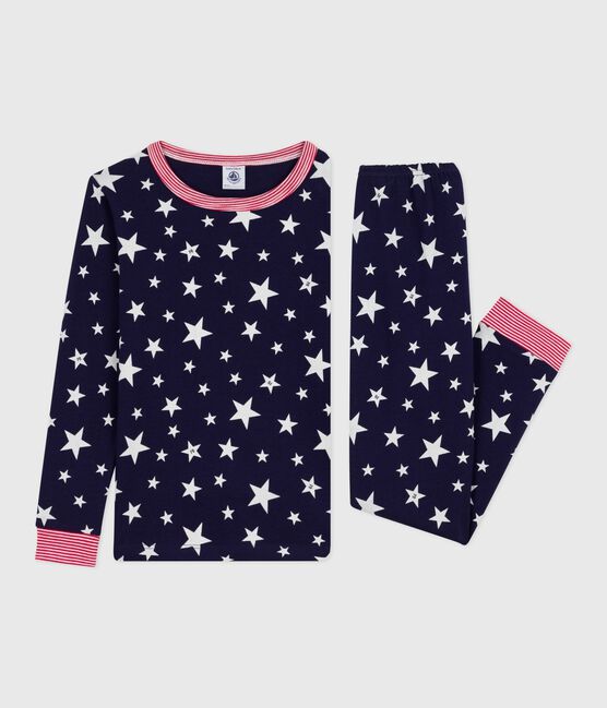 Katoenen kinderpyjama met zeer aansluitende pijpen en sterrenprint blauw SOIR/ MARSHMALLOW