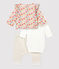 Ensemble 3 pièces imprimé fleurs bébé fille en laine et coton biologique beige MONTELIMAR/blanc MULTICO