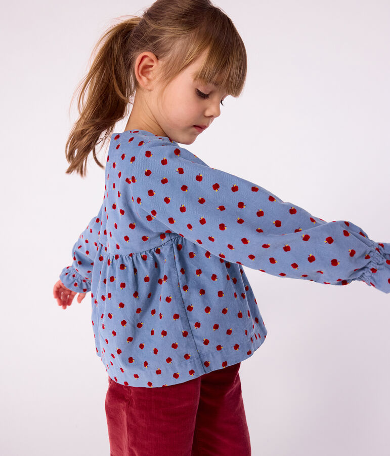 Kinderbloesje van velours met lange mouwen en print blauw/multicouleur