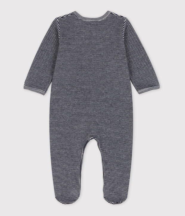 Fluwelen babypyjama met milleraies-streepjes blauw/wit