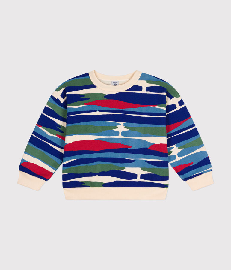 Sweatshirt in fleece voor jongens ecru/rood