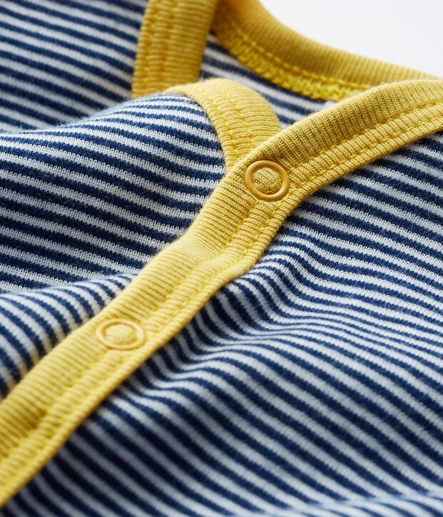 Slaappakje zonder voetjes van ribstof babyjongen blauw/wit