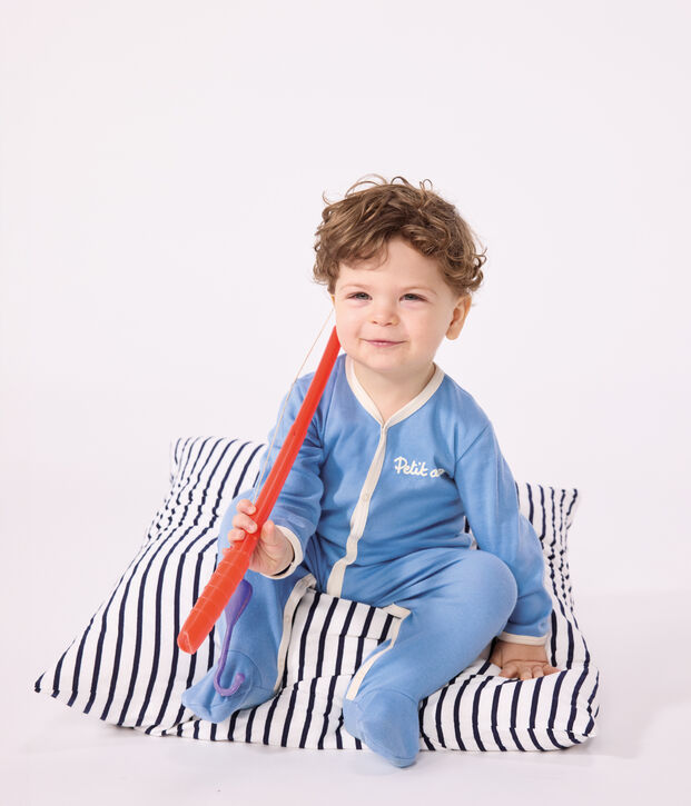 Pyjama b&eacute;b&eacute; en coton uni bleu