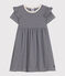 Meisjesjurk met streepjes en korte mouwen in katoen blauw SMOKING/wit MARSHMALLOW