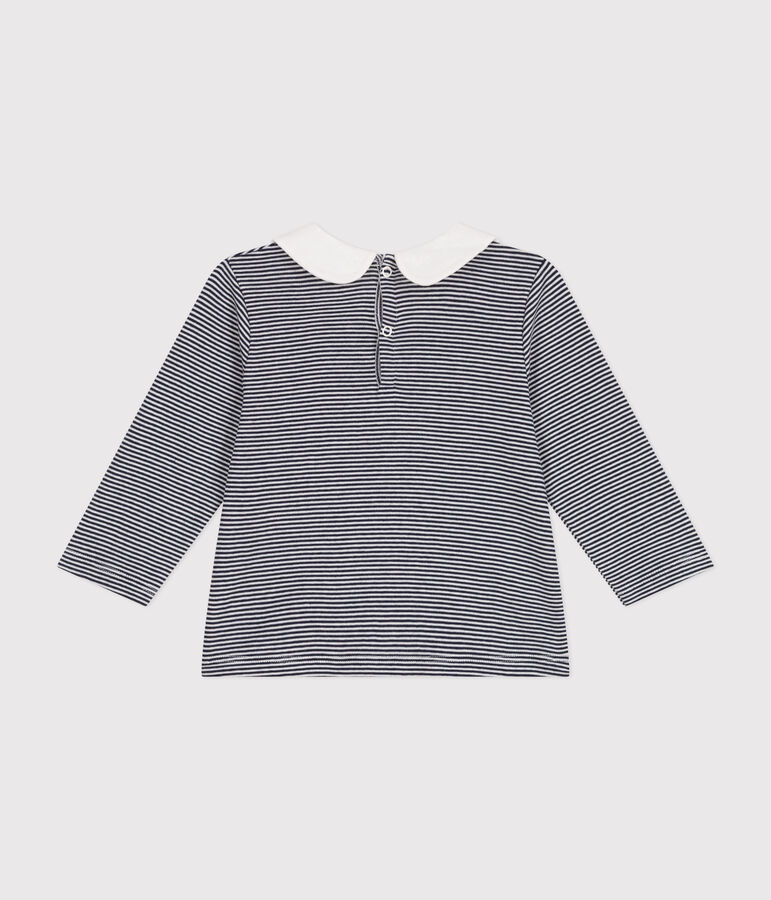 Blouse avec col en coton b&eacute;b&eacute; bleu/blanc