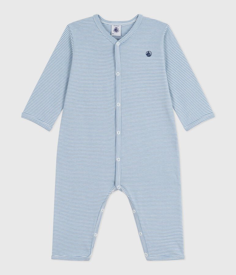 Pyjama b&eacute;b&eacute; en coton sans pieds &agrave; rayures bleu/blanc