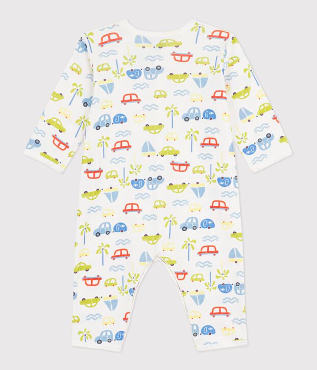 Katoenen babypyjama zonder voetjes met autootjesprint wit/multicouleur