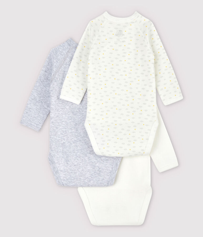 Lot de 3 bodies crois&eacute;s manches longues b&eacute;b&eacute; en coton biologique multicouleur