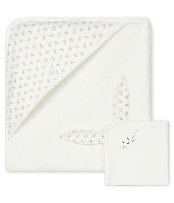Coffret carré de bain et doudou bébé en éponge et tubique blanc MARSHMALLOW/blanc MULTICO