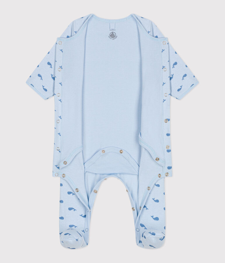 Bodyjama b&eacute;b&eacute; en tubique baleine bleu/bleu