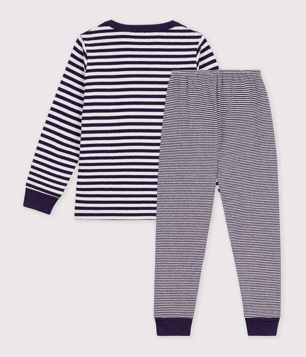 Gestreepte kinderpyjama in tubic blauw/ecru