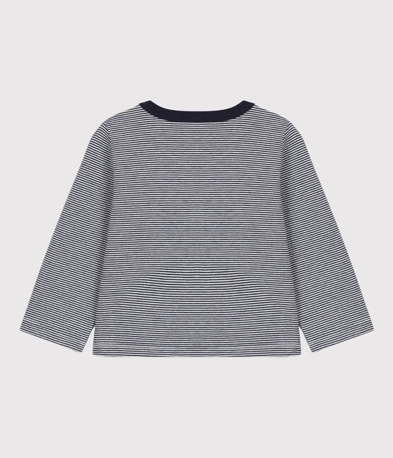 Cardigan bébé rayé milleraies en jersey épais bleu SMOKING/blanc MARSHMALLOW