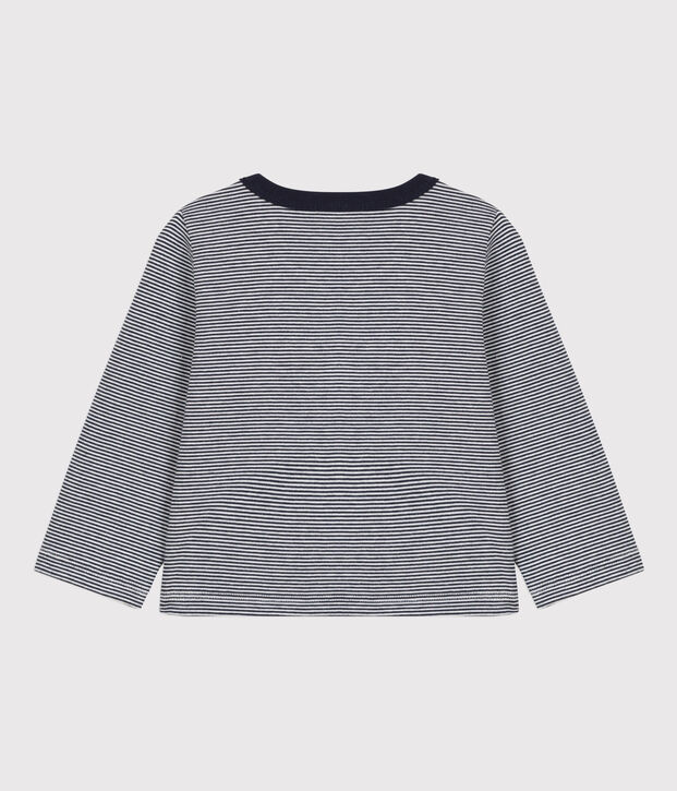 Cardigan b&eacute;b&eacute; ray&eacute; milleraies en jersey &eacute;pais bleu/blanc