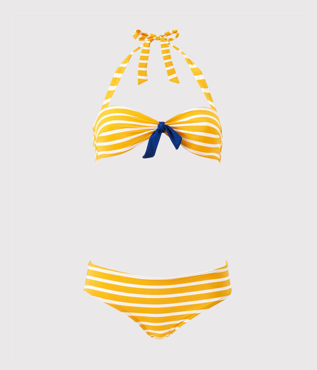 Maillot de bain 2 pi&egrave;ces femme ray&eacute; jaune/blanc