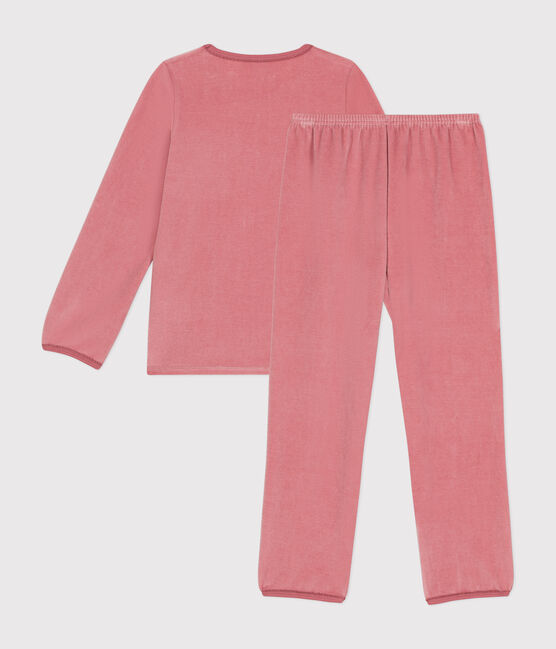 Effen kinderpyjama van velours roze ROSEWOOD