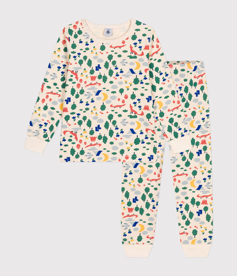 Kinderpyjama van geruwde fleece met bosprint ecru/multicouleur