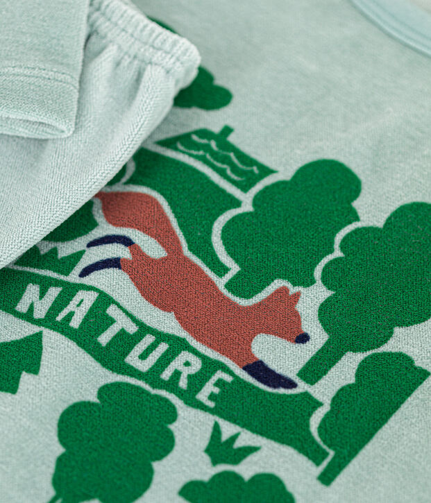 Pyjama uni en velours enfant vert
