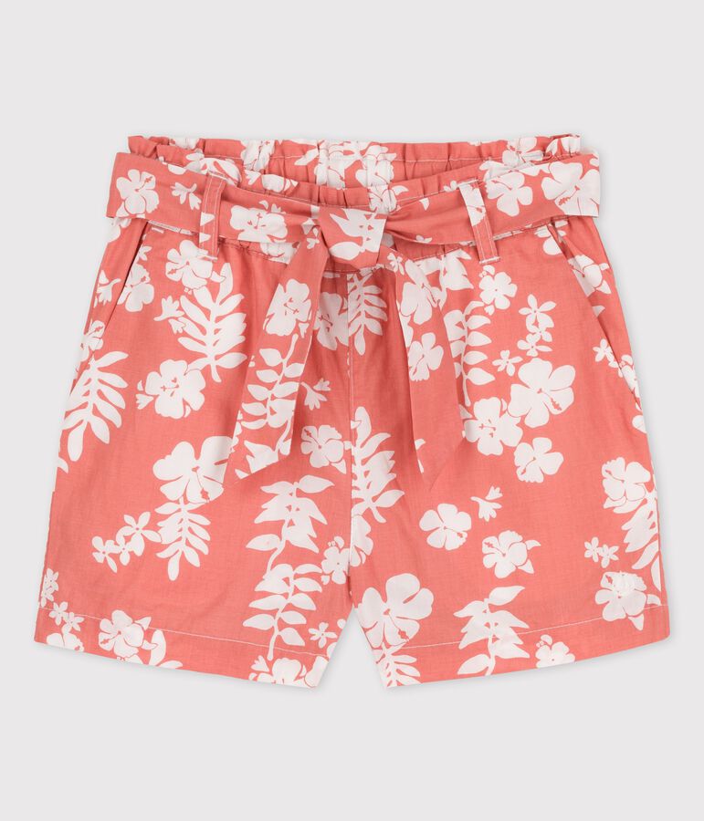 Short en popeline enfant fille rose/blanc