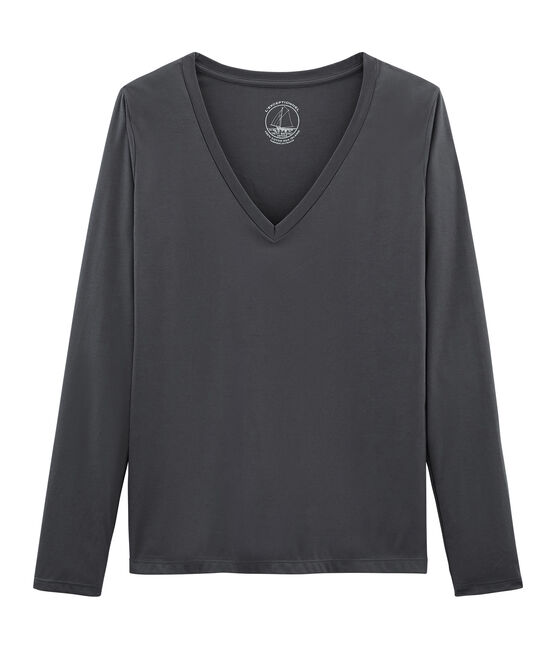 Tee-shirt manches longues femme en coton sea island gris MAKI