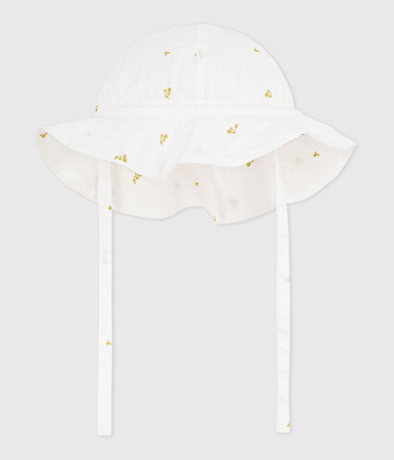 Capeline b&eacute;b&eacute; fille en popeline imprim&eacute; fleurs vert/vert