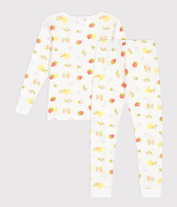 Nauw aansluitende katoenen kinderpyjama met vurchtenprint wit/multicouleur