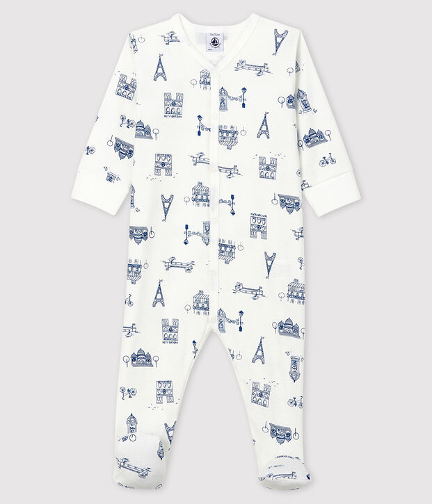 Slaappakje Paris van ribstof voor baby wit/blauw