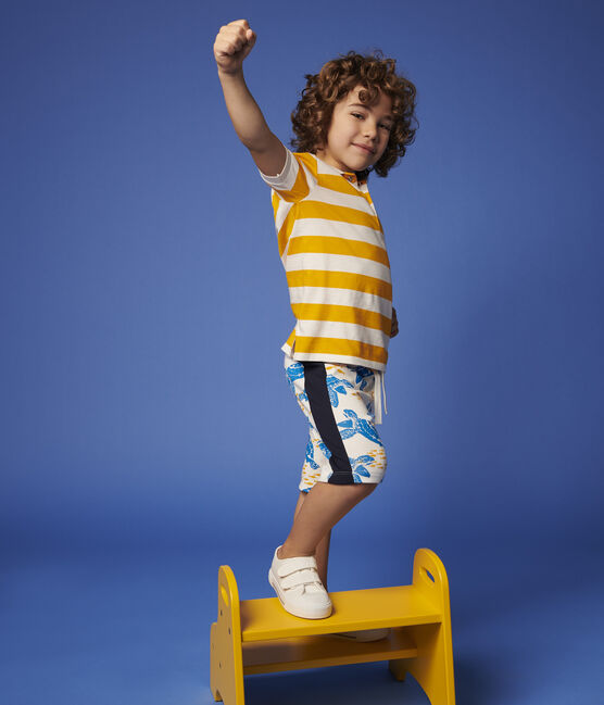 Jersey poloshirt met korte mouwen voor jongens geel TEHONI/wit MARSHMALLOW