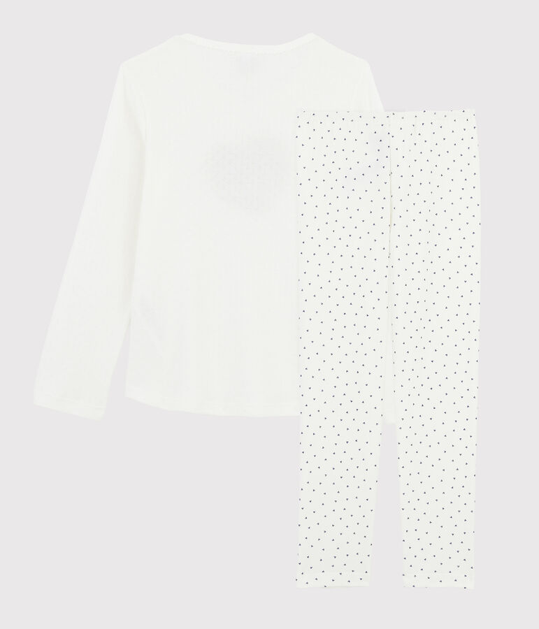 Meisjespyjama van ribtricot met minihartjes wit/blauw