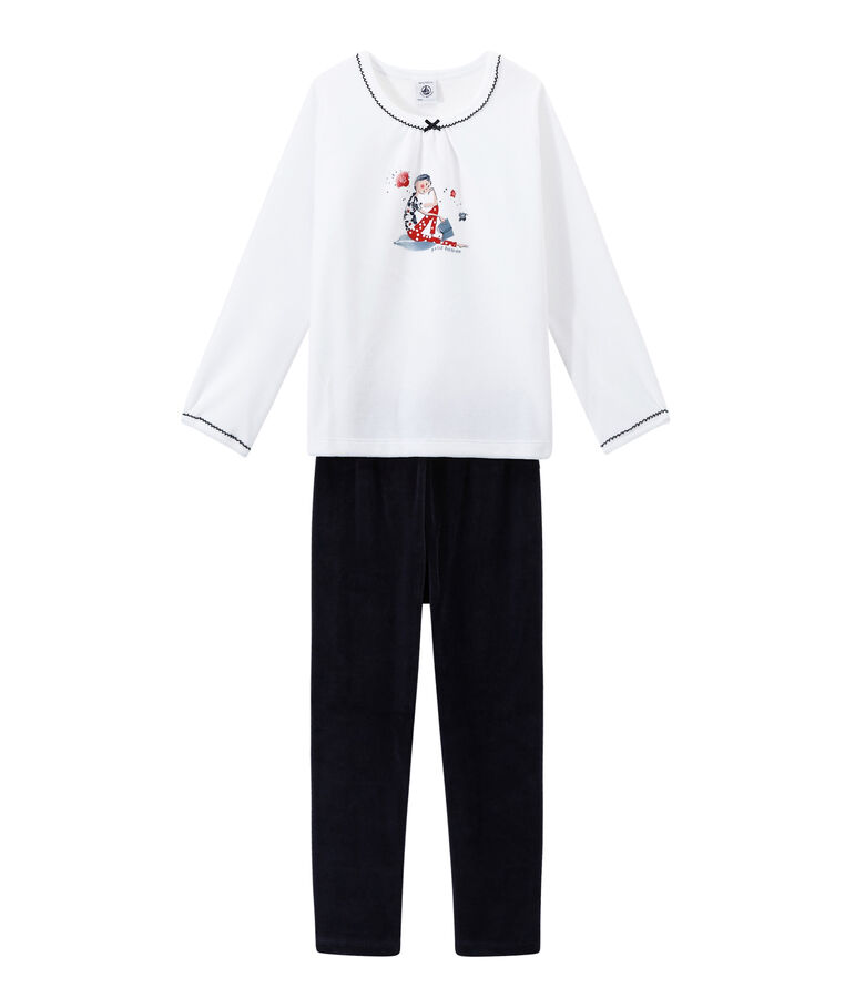 Pyjama fille en velours bleu SMOKING/blanc ECUME