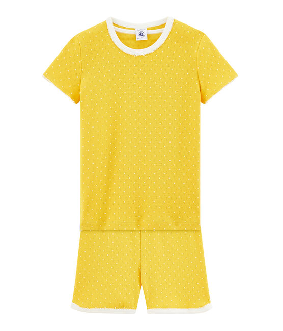 Pyjacourt petite fille en côte jaune HONEY/blanc MARSHMALLOW