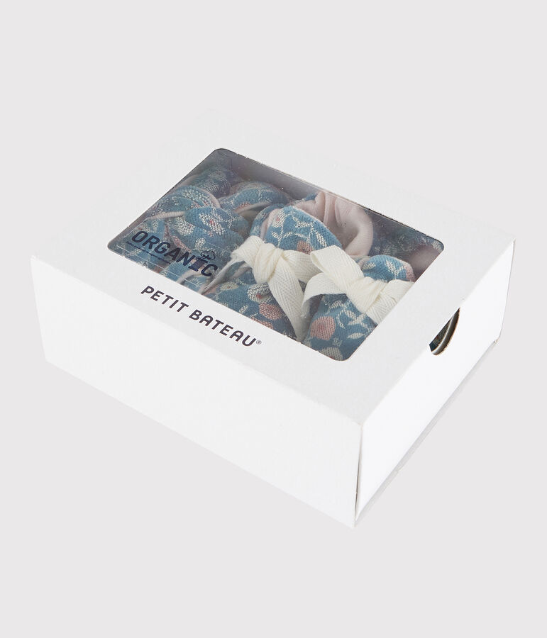 Lot bandeau et chaussons fleuri b&eacute;b&eacute; fille en velours vert/multicouleur