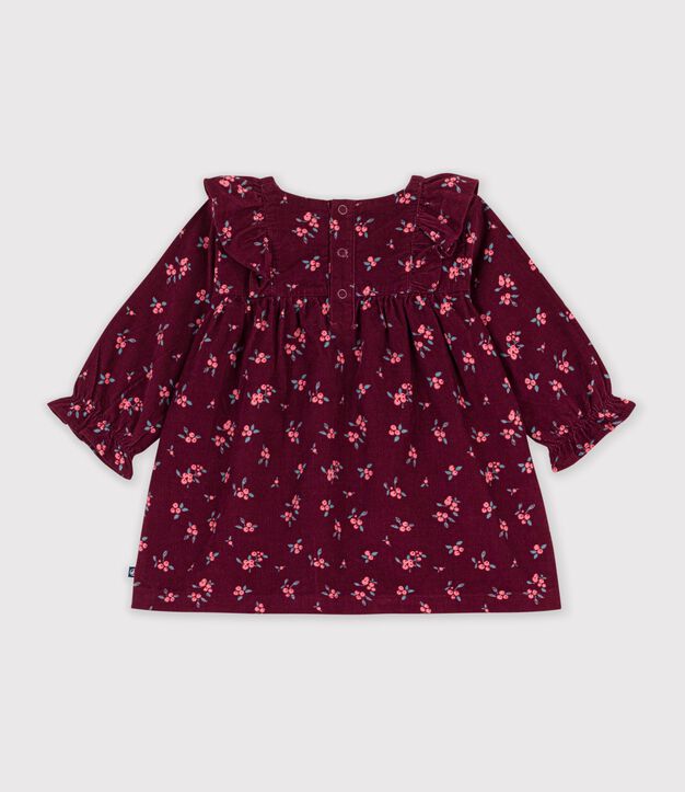 Fluwelen babyjurkje met lange mouwen en bloemenprint rood/multicouleur