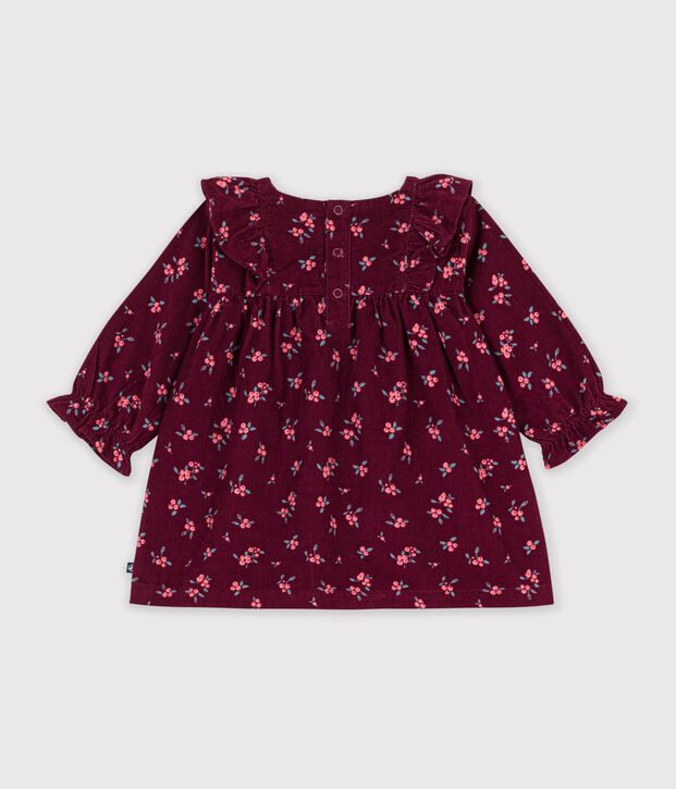 Robe b&eacute;b&eacute; en velours manches longues imprim&eacute;e &agrave; fleurs rouge/multicouleur