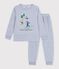 Pyjama enfant en velours uni &agrave; motif skieurs bleu clair