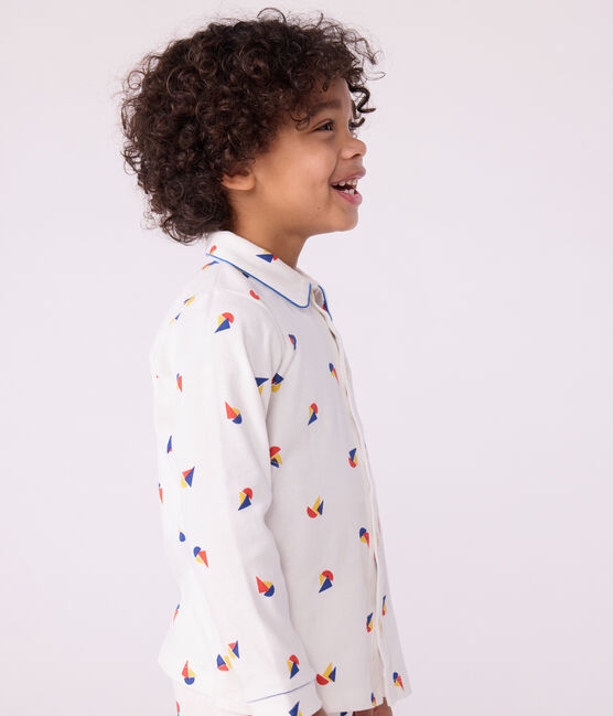 Katoenen geknoopte pyjama met print voor kinderen MARSHMALLOW/ OLYMPIC/ MULTICO