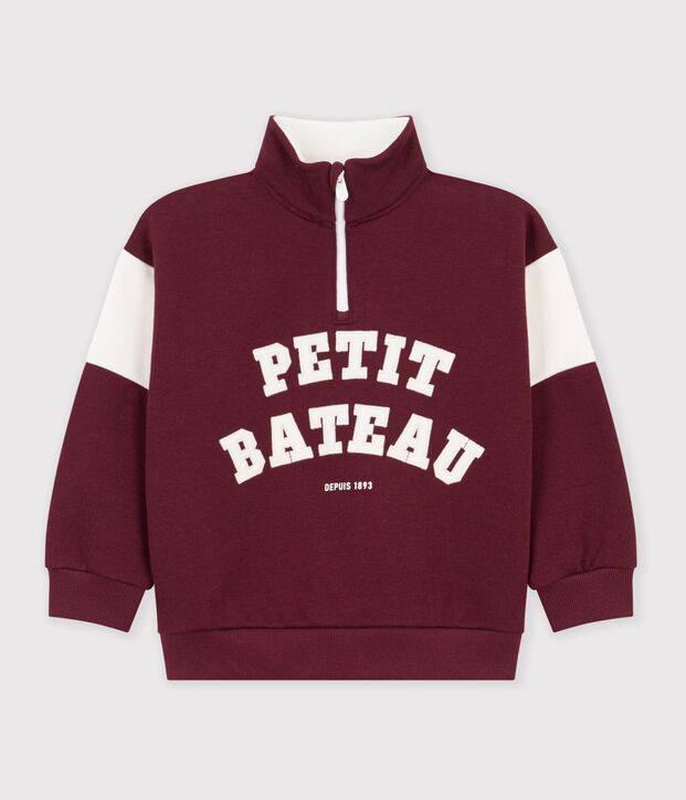 Effen katoenen sweatshirt met colorblock en schipperskraag voor kinderen rood/ecru