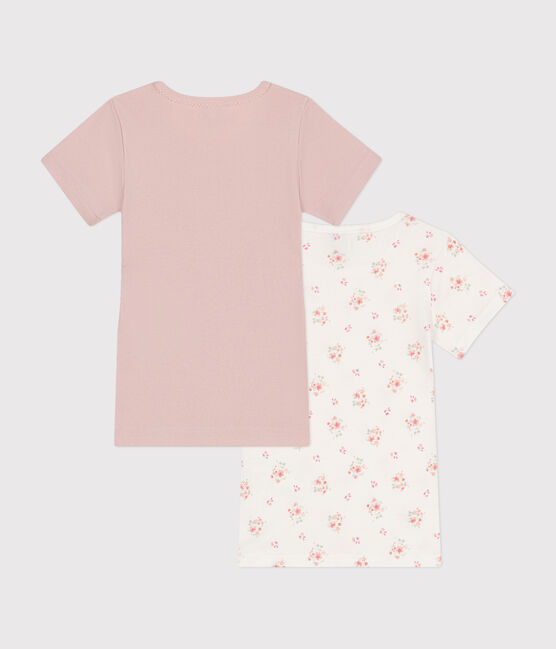 Setje met 2 katoenen T-shirts met korte mouw en bloemetje voor kinderen variante 1