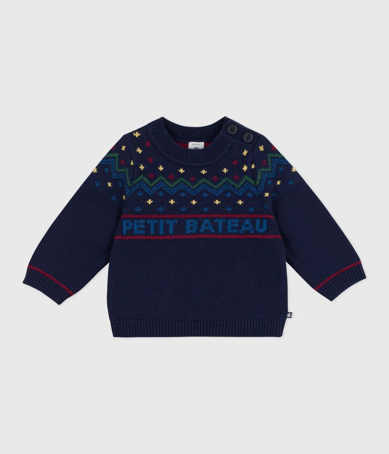 Pull b&eacute;b&eacute; en laine et coton &agrave; motifs bleu/multicouleur