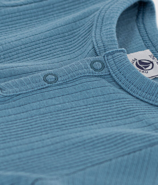 Body manches courtes col tunisien en coton bébé bleu LAVIS