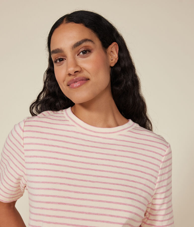 Le Boxy, dames-T-shirt van tubic ecru/roze