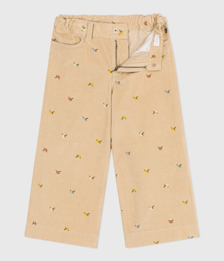 Pantalon enfant en velours &agrave; motifs beige/multicouleur