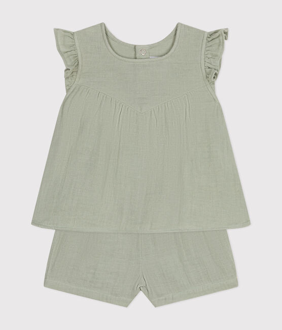 Ensemble blouse et short en gaze de coton bébé vert HERBIER