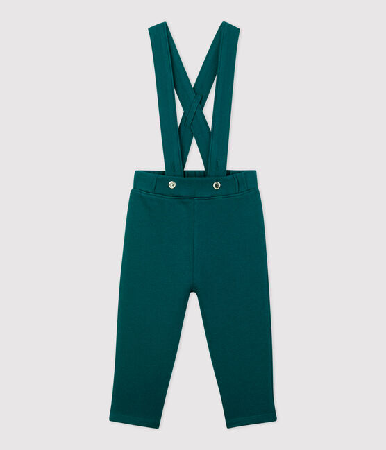 Broek met schouderbandjes van molton baby. groen PINEDE