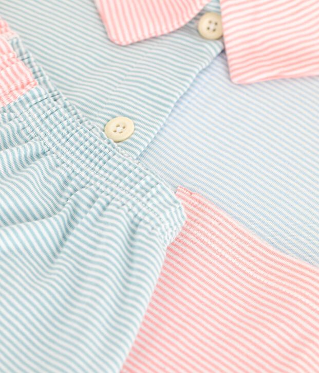 Pyjama short boutonn&eacute; femme en coton &agrave; rayures blanc/multicouleur