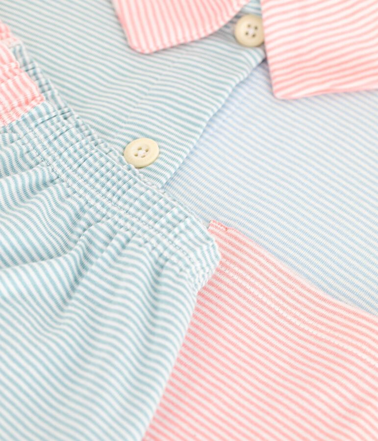 Pyjama short boutonn&eacute; femme en coton &agrave; rayures blanc/multicouleur